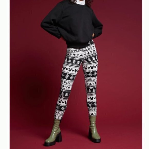 Disney Mickey Mouse Holiday‎ Fair Isle Leggings junior size Medium - Picture 3 of 3